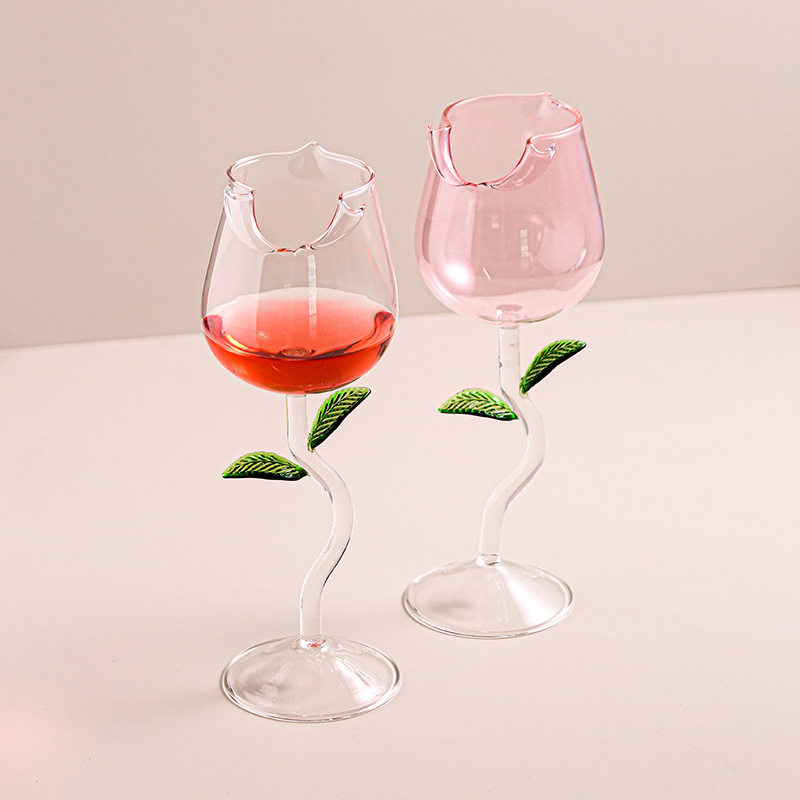 Online celebrity ins style creative rose red wine glass wholesale high-end light luxury glass wine glass goblet suit