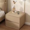 Light Luxury Cream Style Minimalist Bedside Table Modern Simple Small Solid Wood Leather Household Bedroom Bedside Cabinet Storage Cabinet