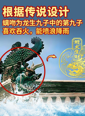 鸱吻厨房在西北摆件解决开门见灶冰箱避火金属贴纸门对门挂件