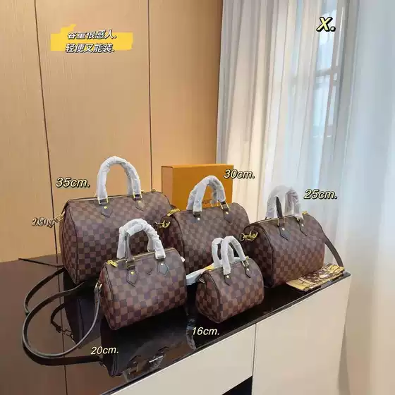 Checkerboard Shoulder Strap Single Shoulder Hand Crossbody Wide Shoulder Strap Head Layer Cowhide Brown Pillow Bag Suitable for Crowd