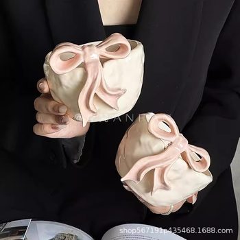Girly Heart Hand-Painted Bow Ceramic Bowl High-Looking Three-Dimensional Bow Bowl Light Luxury Design Tableware