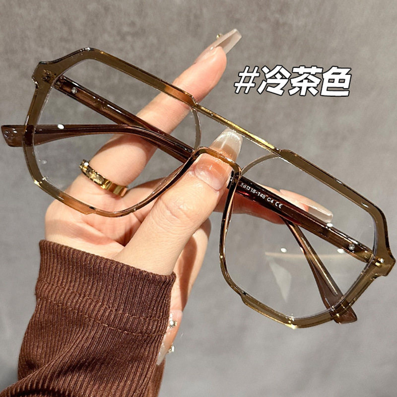 Aviator Stylish Double-Bridge Men's Black Glasses Frame for Nearsightedness, Can Be Fitted with Ultra-Light Elegant Large Frame Eyeglasses for Men