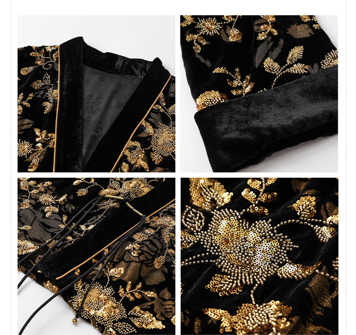 Áo cardigan nữ cổ chữ V dài tay thêu hoa đính cườm chất lụa tơ tằm cao cấp — Obsidian Black (Giao hàng trong 7 ngày)