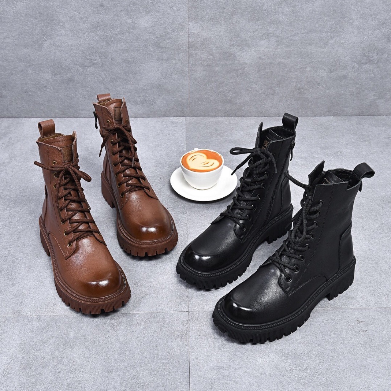 Mã D5444 Giá 1510K: Boot Cổ Thấp Nữ Torehu Mũi Tròn Hàng Mùa Xuân Thu Đông Đế Cao Giày Dép Nữ Chất Liệu Da Bò G04 Sản Phẩm Mới, (Miễn Phí Vận Chuyển Toàn Quốc).