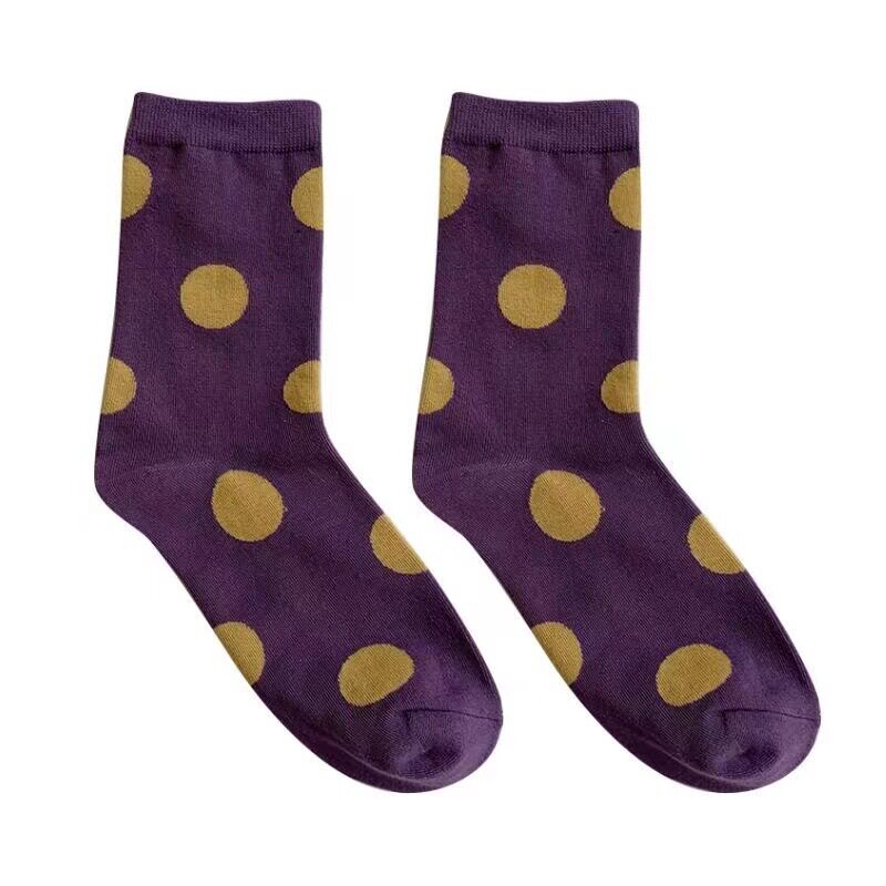 波点中筒袜糖果色日系复古ins可爱百搭秋冬撞色大圆点jk袜子女