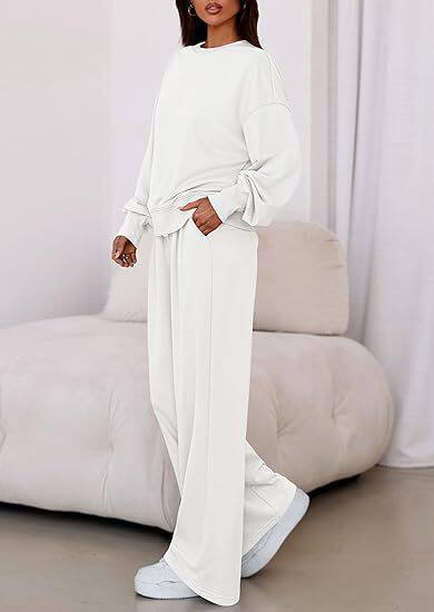 女式 2 件套休闲运动服套装宽松秋季时尚阔脚运动裤套装