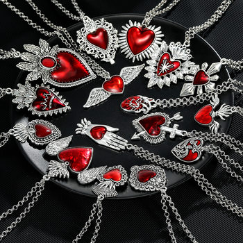 European and American Cross-border Fashion Personalized Gothic Heart Wings Necklace Vintage Creative Alloy Love Clavicle Chain Accessories