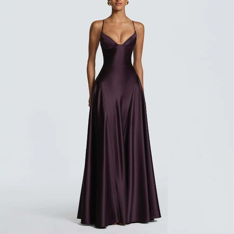 Womens Summer Dress Elegant Slim Fit Solid Color French Style Maxi Length Perfect for Casual or Formal Occasions