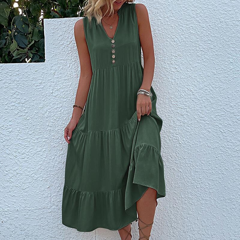 Summer Casual Sleeveless Dress Loose Fit Solid Color Comfortable Fabric Perfect for Everyday Wear Wholesale