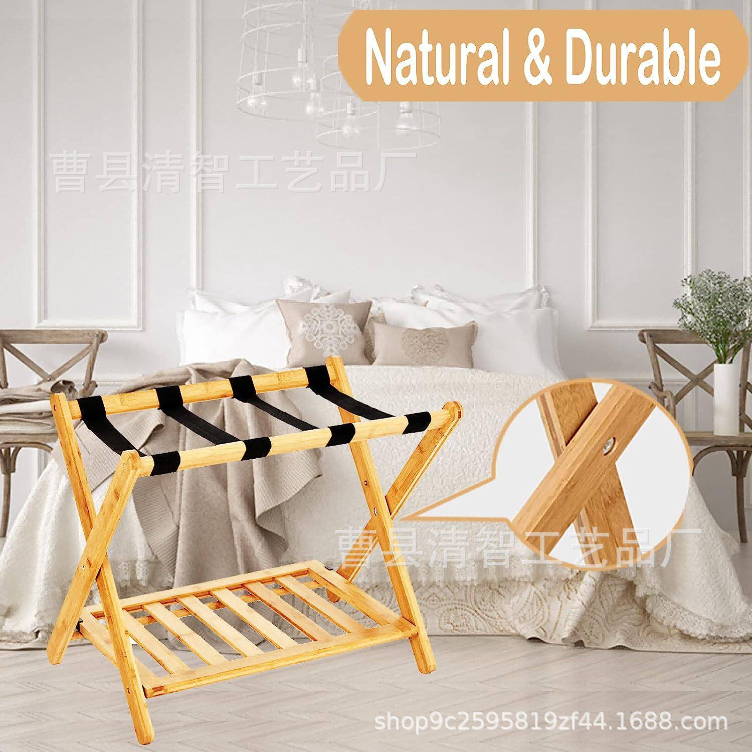 Spot Wooden Luggage Storage Rack Hotel Bedroom Double-Layer Foldable Luggage Rack Floor-to-Floor Suitcase Bracket