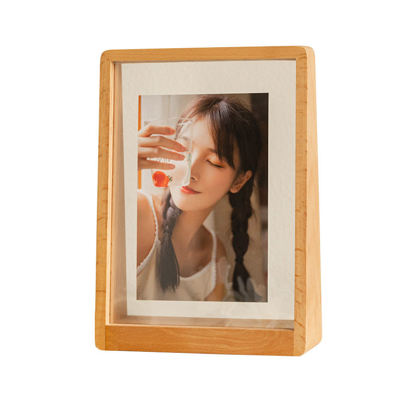 ins Style Acrylic Solid Wood Photo Frame Platform Trapezoidal Creative Print Photo Frame Mounting Display diy Gift