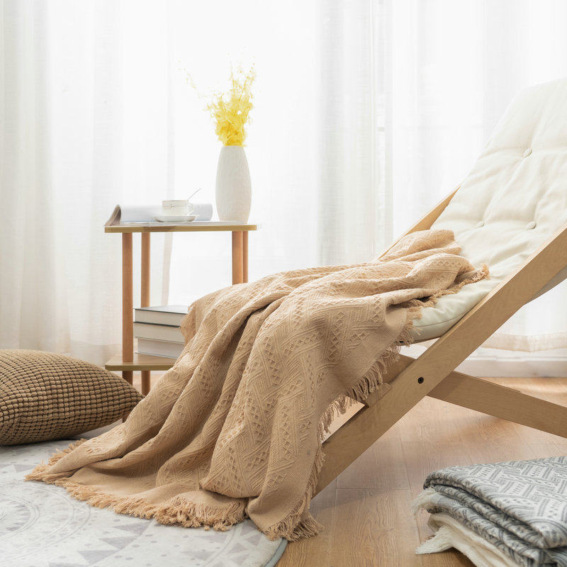 Solid Color T-lattice Sofa Towel Cover Cloth Simple Style Sofa Blanket Cover Towel Sofa Cushion Model Room Decoration Bed End Towel Backrest