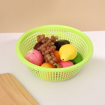 Plastic Round Vegetable Basket Multi-functional Kitchen Household Cleaning Fruit and Vegetable Draining Basket Thickened Drop-resistant Vegetable Washing Basin