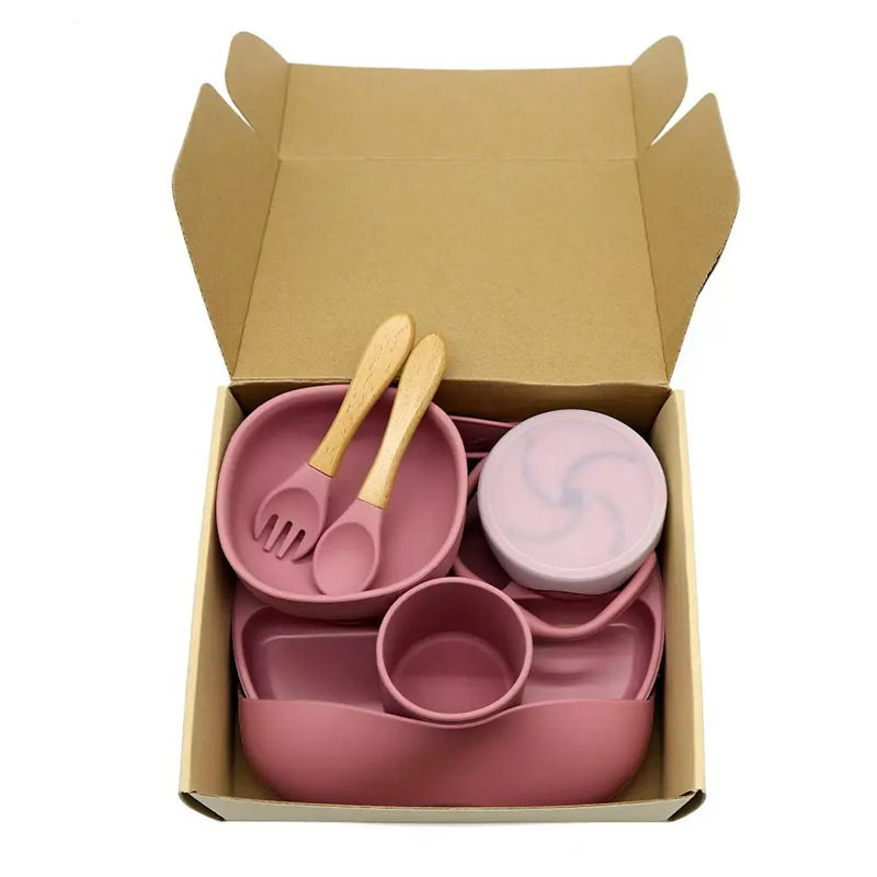 Cross-Border Hot-Selling Children's Tableware Baby Suction Cup Anti-Fall Plate Food-Grade Silicone Baby Bib Fork Spoon Plate