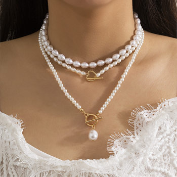 European and American cross-border jewelry irregular chain clavicle chain necklace women's retro temperament baroque shaped pearl necklace