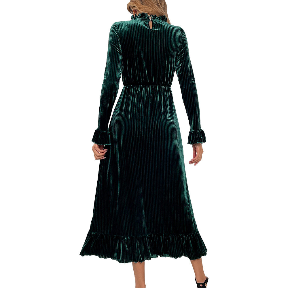 Elegant Velvet A Line Long Dress Waist Defining Slimming Fit Comfortable Fabric Perfect for Parties and Gatherings