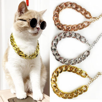 Factory new pet gold collar Keji Teddy Fadou domineering big gold necklace cat play cool jewelry big gold chain