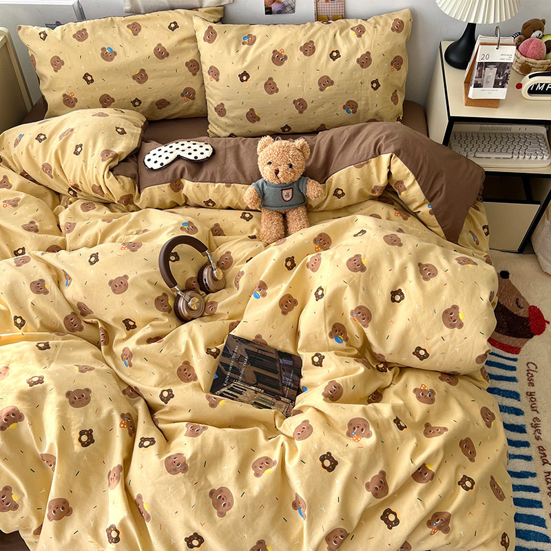 Class a Bed Four-Piece Set Pure Washed Cotton 2025 New Quilt Cover Bed Sheets Quilt Cover Bedding Student Dormitory Three-Piece Set 4