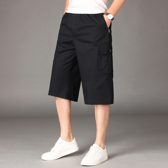 Summer Men's Middle-Aged and Elderly Cropped Pants, Loose Casual Men's Shorts, Low-Waisted 7-Point Pants, Dad's Medium Pants, Thin Large Pants