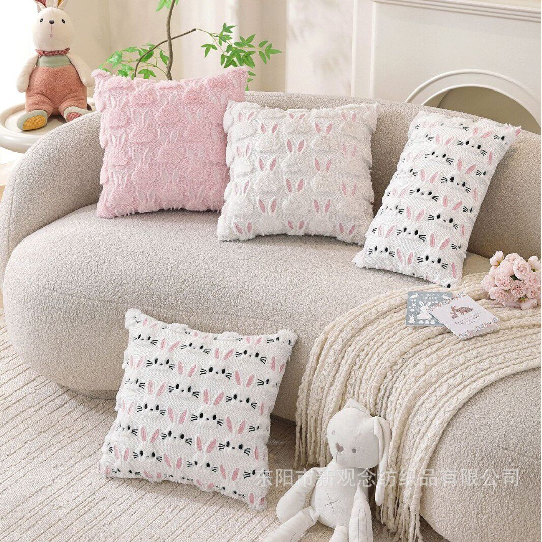 Cross-Border Easter Bunny Pillow Cover Ins Plush Cushion Fun Holiday Decoration Living Room Sofa Pillow Cover