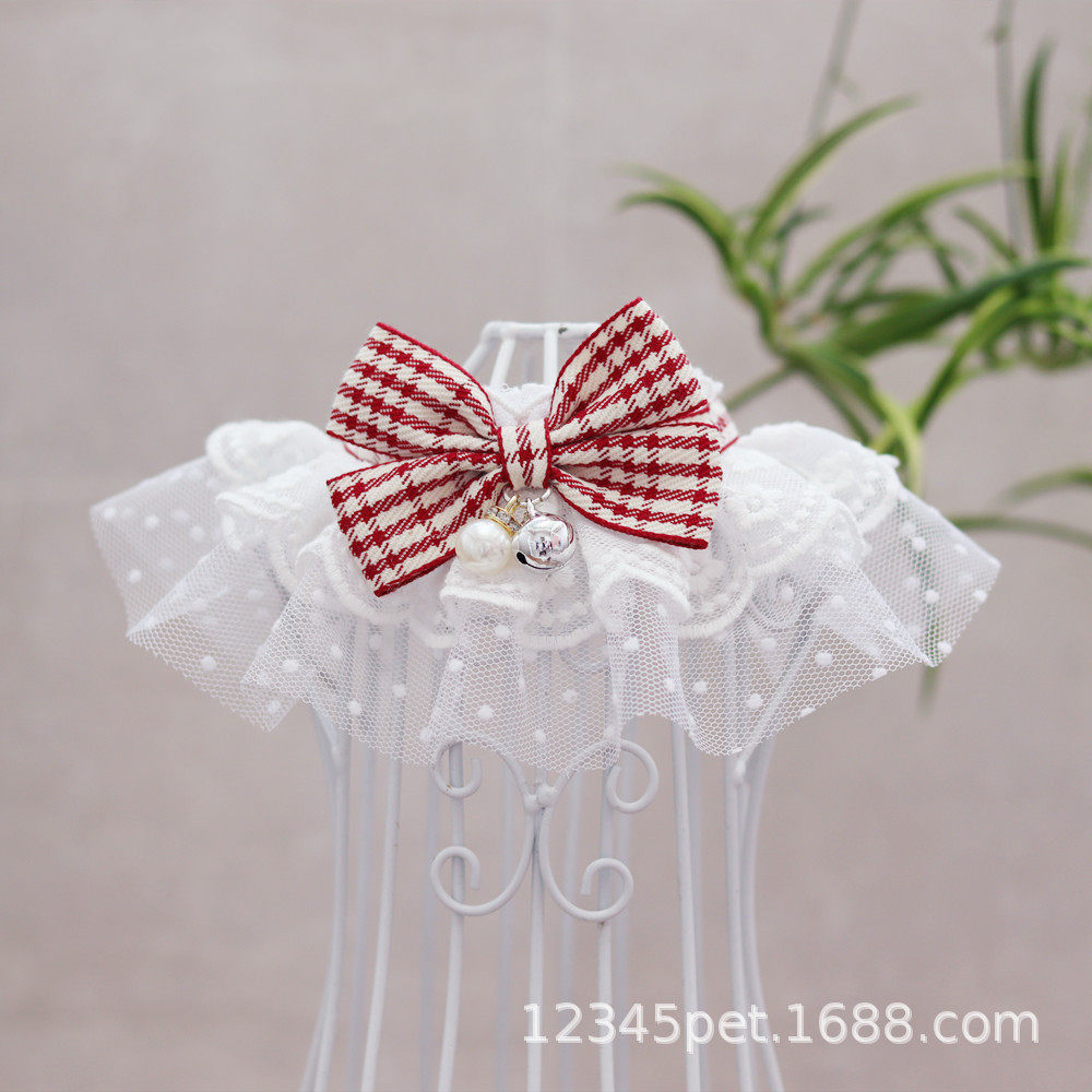 Summer Pet Lace Bib Pet Collar Cat Dog Bell Neck Ring Pet Jewelry Tulle Bib
