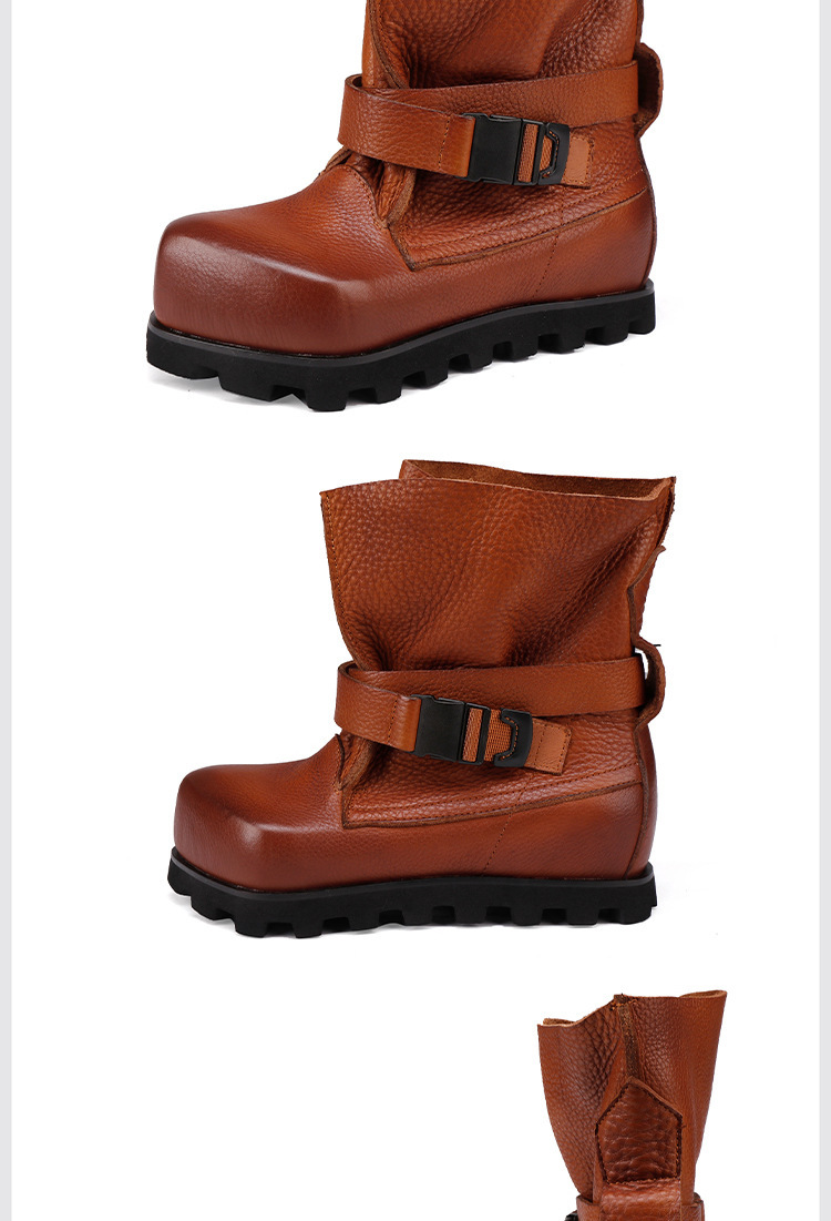 Boot nữ cổ ngắn da bò thật phong cách cổ điển — đen, màu nâu