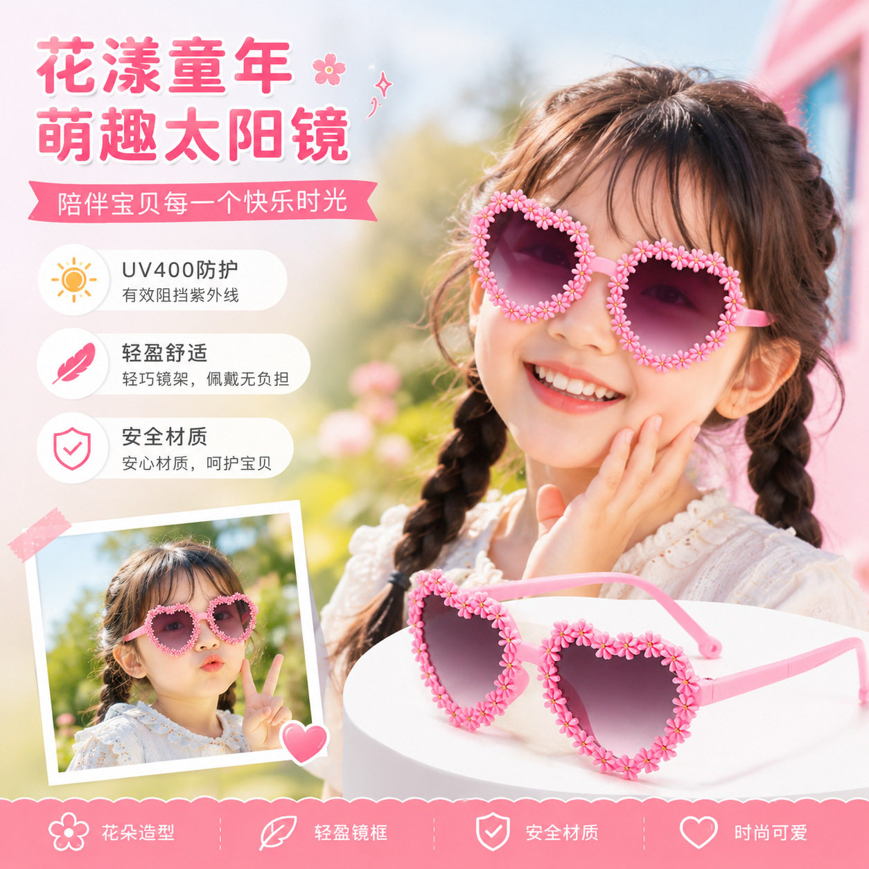 Детские солнцезащитные очки Love daisy для девочек, модные солнцезащитные очки с солнцезащитным кремом, милые, свежие и сладкие детские очки для путешествий Изображение 1