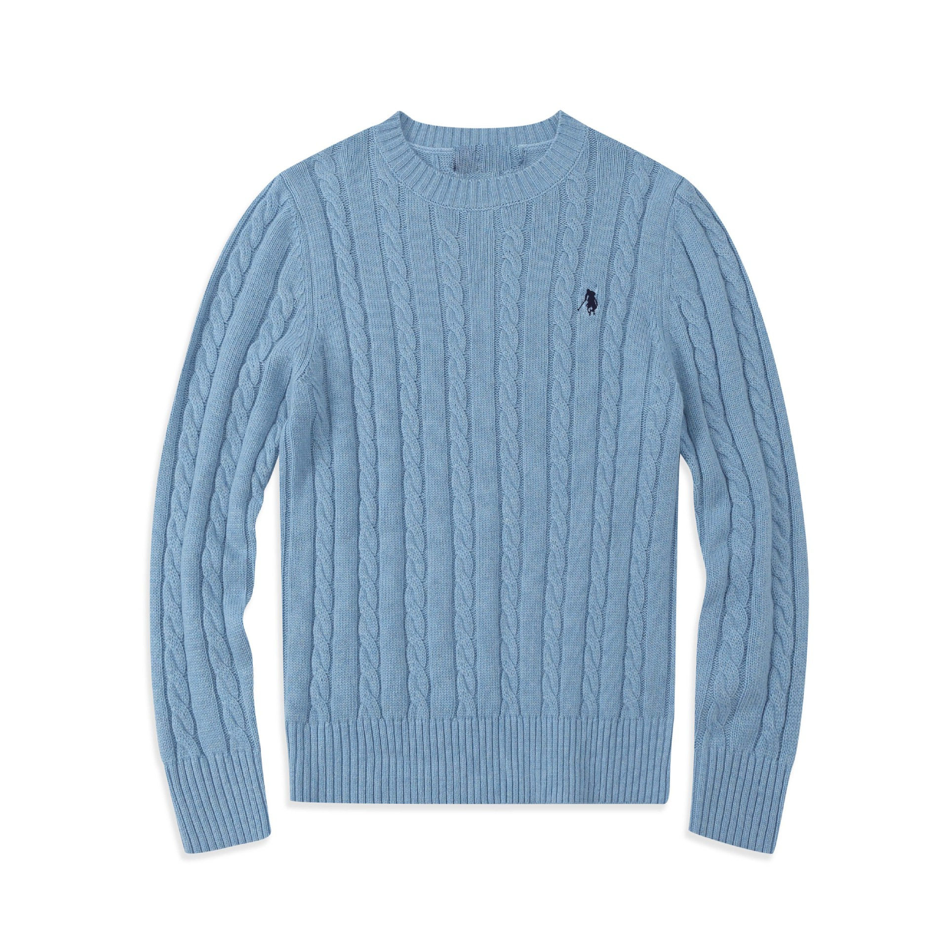 秋冬季圆领麻花毛衣男商务休闲羊毛混纺polo小马标情侣针织衫