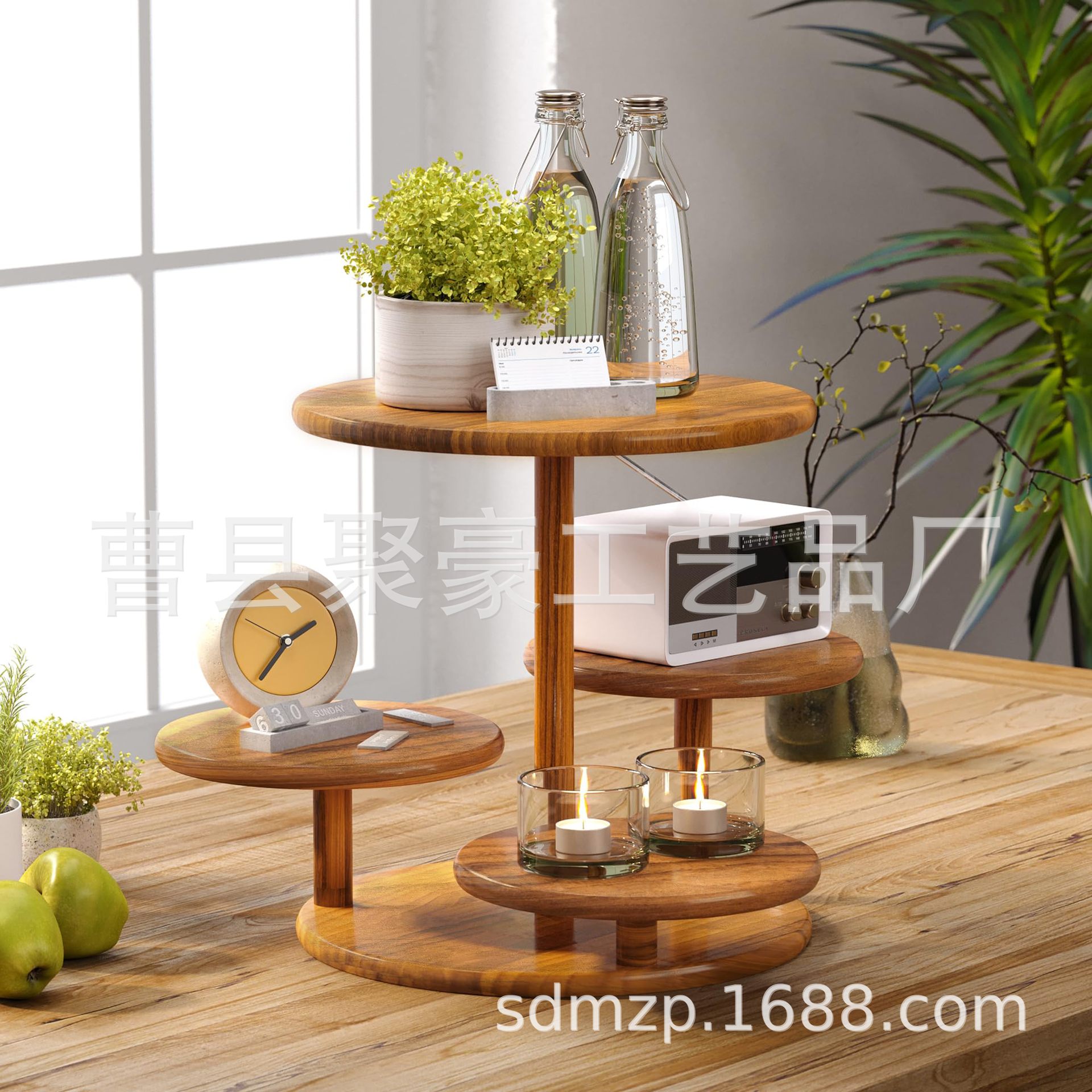 Multi-Layer Plate Wooden Home Desktop Decoration Storage Tray Multi-Layer Storage Rack Pastry Round Elevated Cake Tray