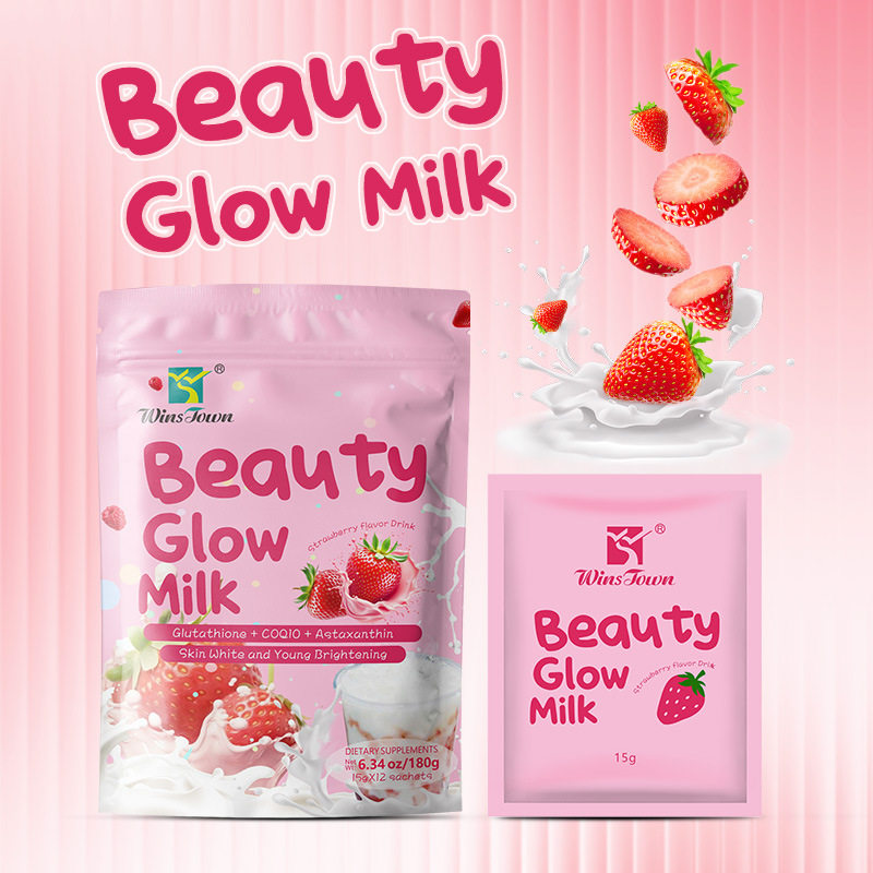 Foreign Trade Export Strawberry Flavored Milk Tea Beauty Glow Mik 15g*12 Bags Brightening Powder