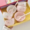 Pink Bow Rice Bowl Girl's Heart Ceramic High Temperature Underglaze Color Household Dessert Bowl Oven-Microwave