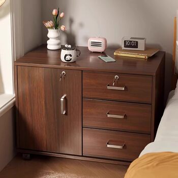 Mobile bedside table with lock, simple and modern home bedroom bedside storage small cabinet locker simple locker