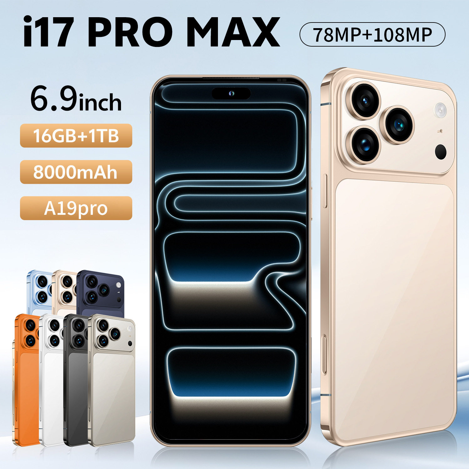 I17Promax跨境新品外贸7.3英寸安卓2+16G智能手机全网通 双卡现货