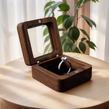 Japanese Style Black Walnut Wooden Jewelry Box Small Portable Ring Earrings Earrings Mini Jewelry Storage Box Gift