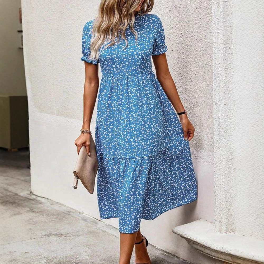 Elegant Floral Print Short Sleeve Dress Summer Style Womens Fashion Wholesale Available fast shipping