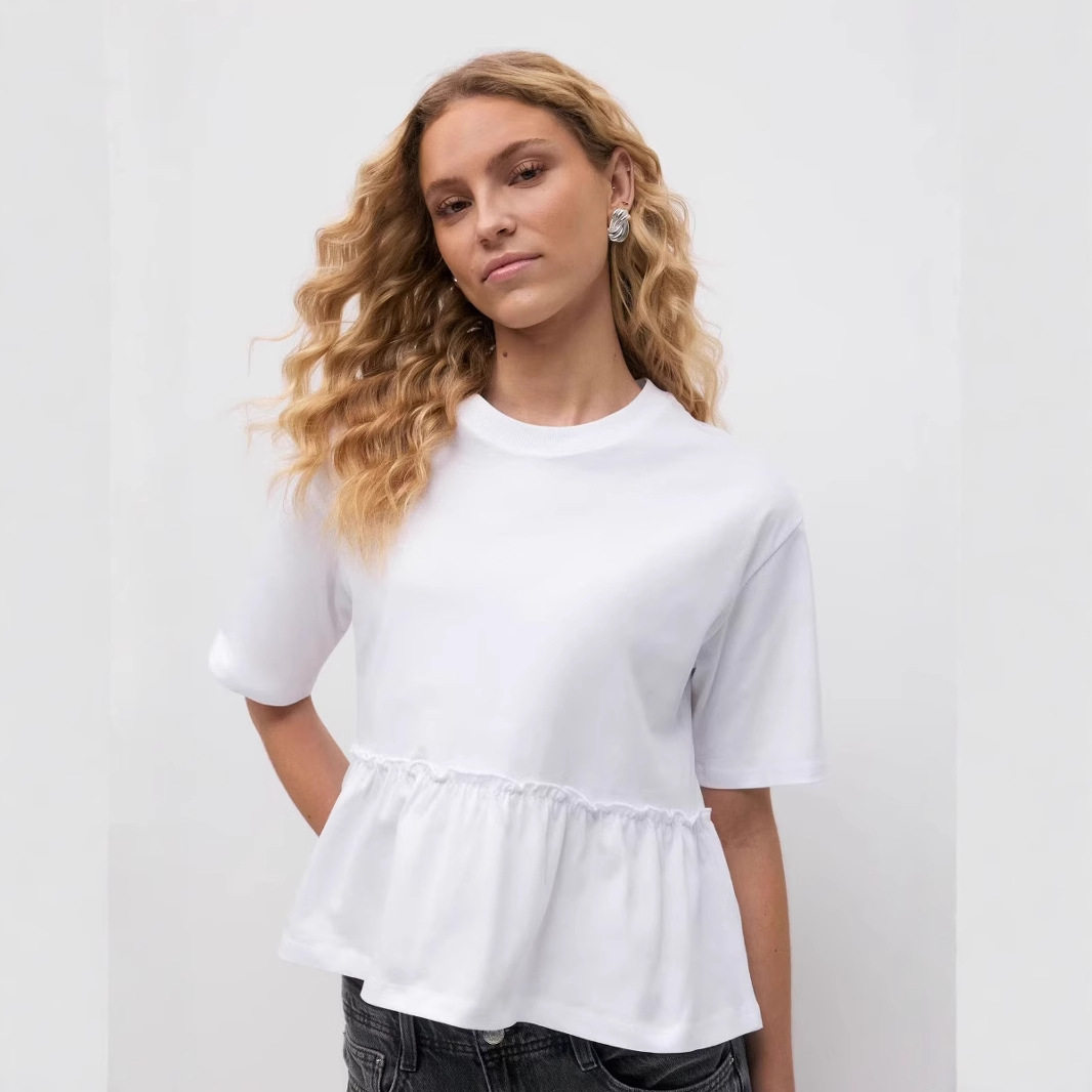Cotton Pleated T Shirt Soft Loose Fit Round Neck Casual Everyday Wear Wholesale Available fast shipping