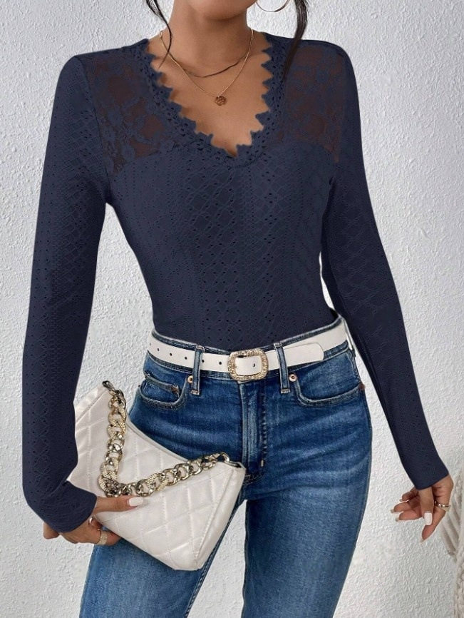 Lace Hollow Out Long Sleeve Womens Top Sexy Design Floral Pattern Elegant Style Perfect for Evening Wear Wholesale