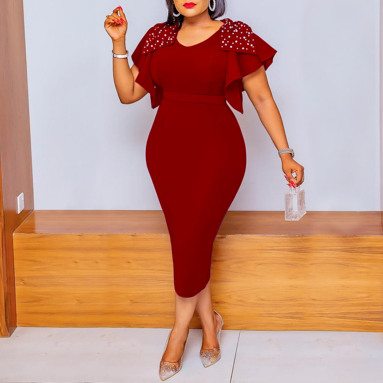 Fashionable Beaded Ruffle Dress Summer Collection Elegant Evening Wear for Women Wholesale Available