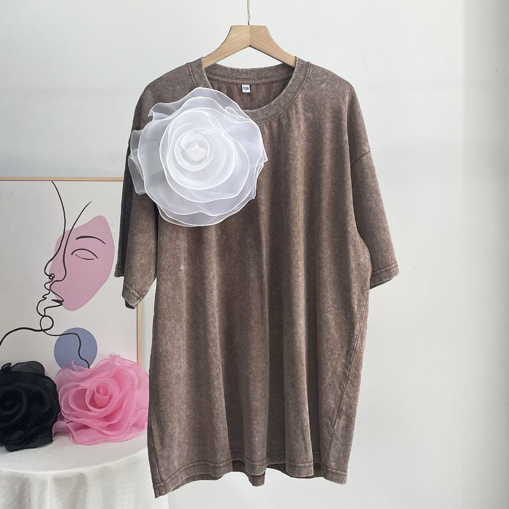 Womens Vintage Style Short Sleeve Cotton T Shirt Washed Wax Dyed Faded Look Streetwear Summer Casual Wear