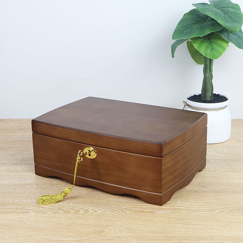 Wooden Jewelry Box with Lock Exquisite European-style High-end Luxury Vintage Wooden Jewelry Jewelry Storage Box Jewelry Box