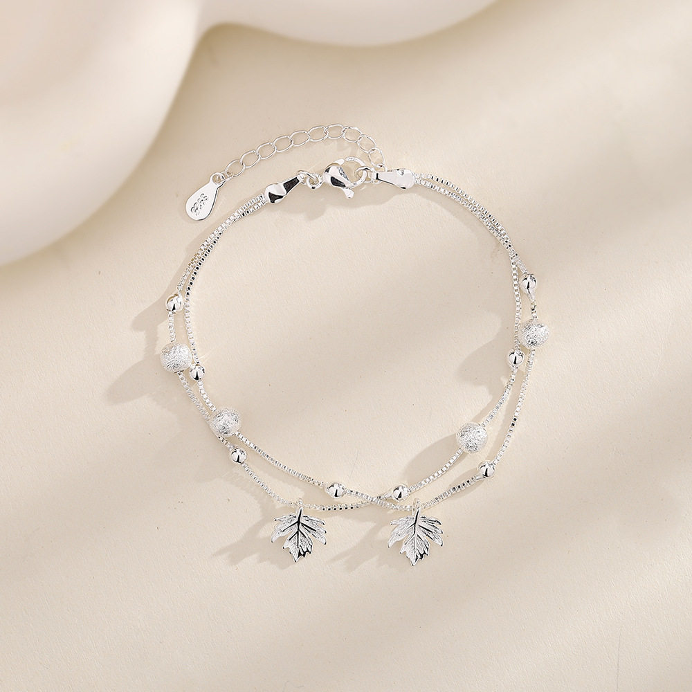 Yixuan Korean style simple fresh frosted geometric round bead bracelet student commuter folding double-layer maple leaf bracelet