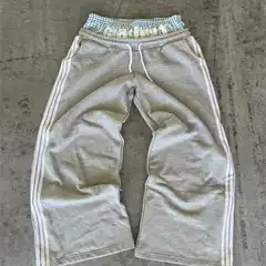 American casual washed sports pants, men's and women's loose wide leg pants, side striped sweatpants, hanging straight leg pants
