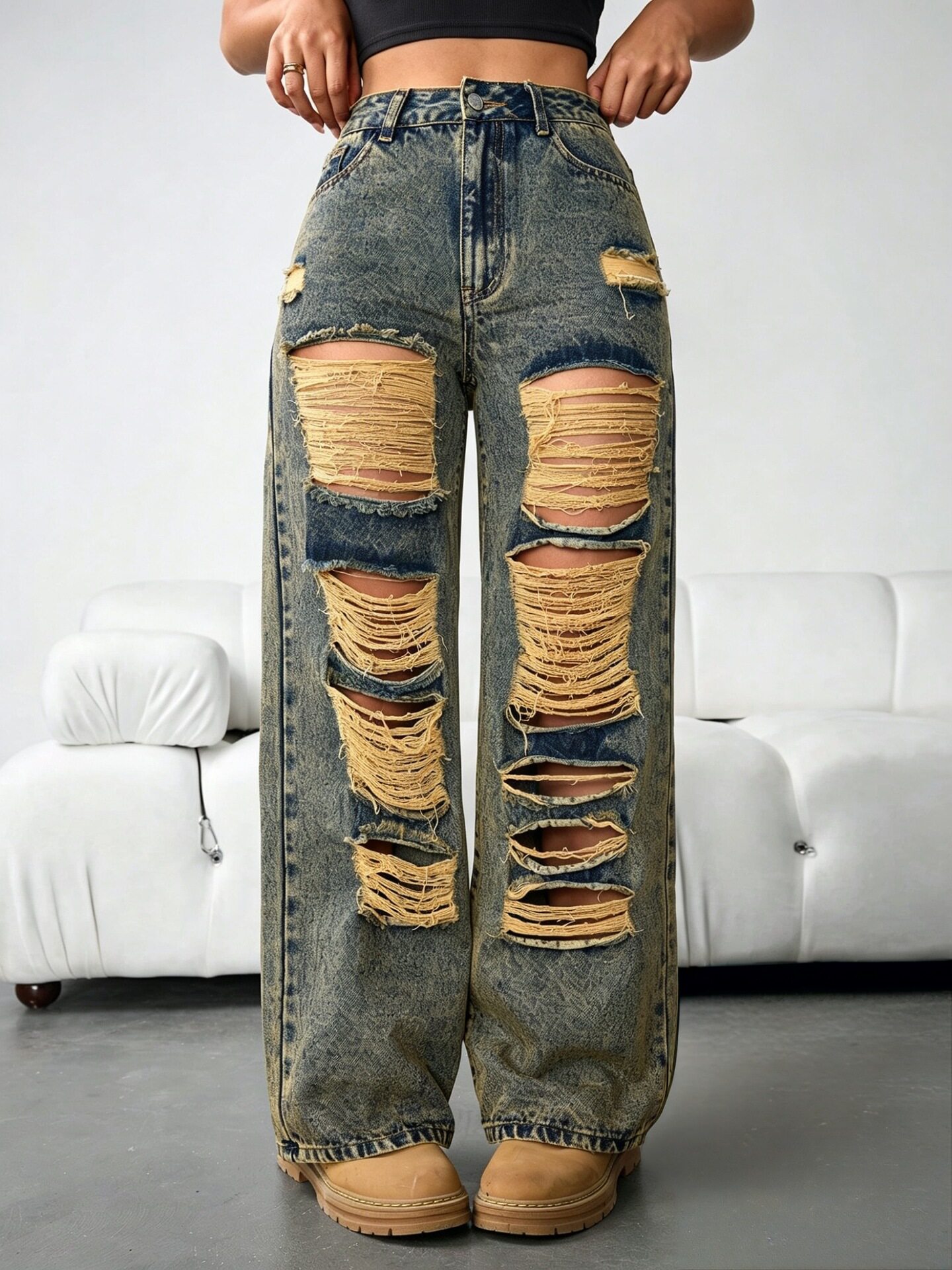 Vintage Distressed Wide Leg Womens Jeans Loose Fit Casual Style Perfect for Everyday Wear Ready to Ship