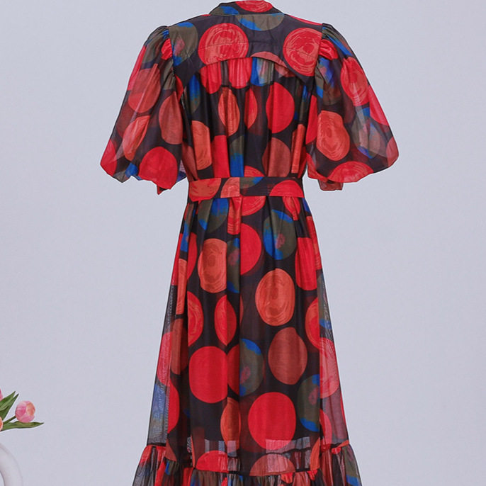 Long Sleeve Puff Sleeve Shirt Dress Waist Defining Floral Print Button Closure Spring Fashion for Women OEM