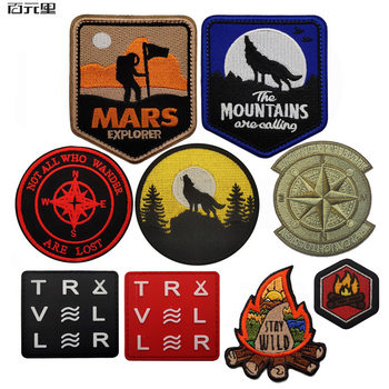 Taizhen in stock outdoor camping camping compass wild wolf embroidery cloth patch Velcro armband morale stamp