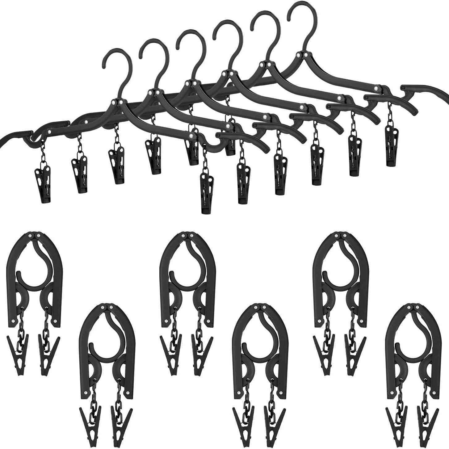 Folding travel clothes hanger foldable with clip folding clothes hanger portable travel clothes hanger (Black 12 pieces