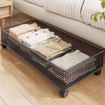 Under-Bed Storage Box Drawer-Type Flat Box Basket Sofa Pull-Out Storage Rack Toy Storage Cabinet Artifact with Pulleys