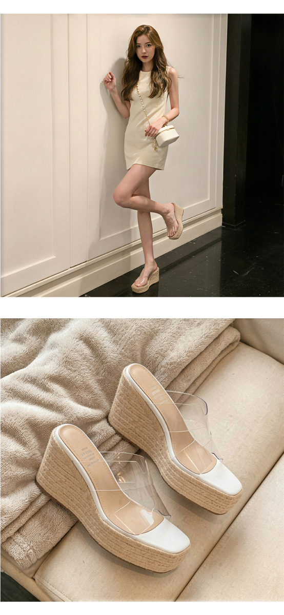 Sandal nữ quai ngang gót xuồng đế dày 9cm mũi vuông — Màu be, Màu trắng