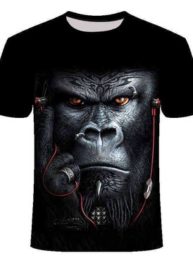 短袖搞怪大猩猩T桖O Neck Pullover Short Sleeve Men's T Shirts