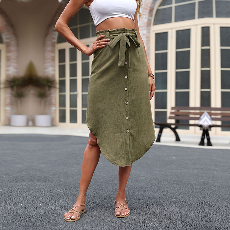 Womens Solid Color Asymmetrical Split Midi Skirt Fashionable Summer Style Perfect for Casual or Party Wear Wholesale